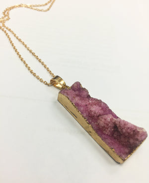 Flicker Mineral Stone Necklace - Rectangle Pink